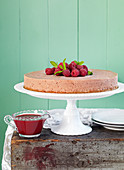 Chocolate cheesecake with raspberry sauce and raspberries