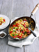 Quick prawn and chorizo paella