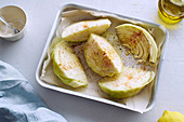 White cabbage slices with spices and pure olive oil