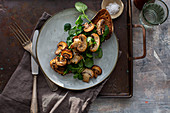 Soda bread with watercress and mushrooms