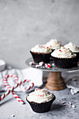 Peppermint chocolate cupcakes with candy cane buttercream frosting