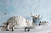 Igloo cake with marshmallows