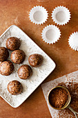 Chocolate truffles with sifted cocoa.