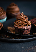 A vegan chocolate cupcake