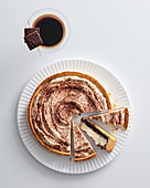 A ricotta and chocolate tart and an espresso with coffee liqueur
