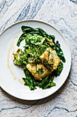Cod with mashed spinach and potatoes, and brown butter
