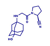 Vildagliptin diabetes drug molecule, illustration