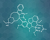 Vinblastine cancer chemotherapy drug molecule, illustration