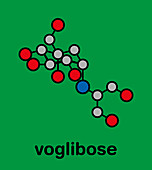 Voglibose diabetes drug molecule, illustration