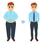 Man before and after weight loss, illustration