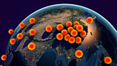 Global spread of coronaviruses, conceptual illustration