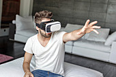 Man using virtual reality headset