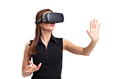 Woman using virtual reality headset