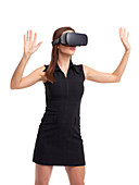 Woman using virtual reality headset