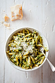 Penne with pesto and parmesan