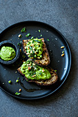Country bread topped with pea pesto