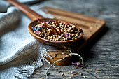 Dried spices on a wooden spoon