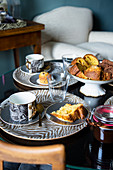Cakes and pastries served on an elegant animal print crockery