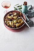 Pesto-baked chicken with olives and goat’s cheese