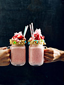 Freakshake with strawberries and cereals