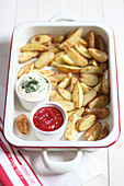 Homemade fries with dips