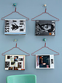 Wire coat hangers used as decorative magazine holders