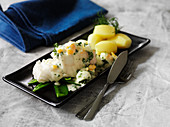 Poached cod with chopped egg