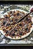 Pissaladière with anchovies, black olives and onions