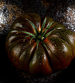 Schwarze Heirloom Tomate mit Wassertropfen
