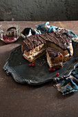 Chestnut cake with chestnut cream, redcurrant jam and chocolate glaze