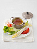 Bagna cauda dell'arciprete (vegetable fondue with beef fillet, Italy)