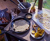 Crepes with oranges and ingredients