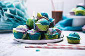 Tri-coloured mini vegan muffins