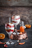 Creamy rice pudding with blood oranges
