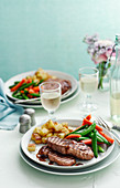 Beef loin with potatoes and spring vegetables