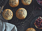 Vegan burger buns with sesame seeds