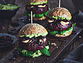 Black bean burgers with beetroot and goat's cheese