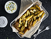 Rosemary potatoes made with a quark dip