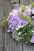 Wreath of hydrangeas, lady's mantel and gypsophila