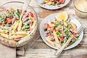 Pasta salad with green beans and cherry tomatoes