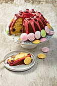 A drip Bundt cake decorated with candy