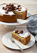 Toffee and chocolate cheesecake decorated with Twix