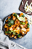 sweet potato chips with pancetta, kale, shredded apples, and a sprinkle of smoked paprika