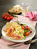 Red mullet with risotto and vegetables