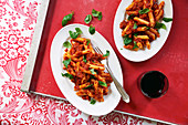 Penne with tomatoes and nduja