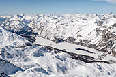 Switzerland, Engadin, Sankt Moritz: View from Corvatsch summit (3303m) to Lake Sils