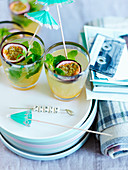 Passionfruit cocktails with mint