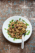 Buckwheat risotto with dried wild mushrooms and parsley oil