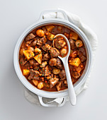 Meat stew with potatoes and pearl onions