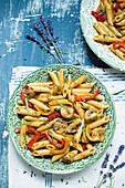 Penne with mushrooms and peppers